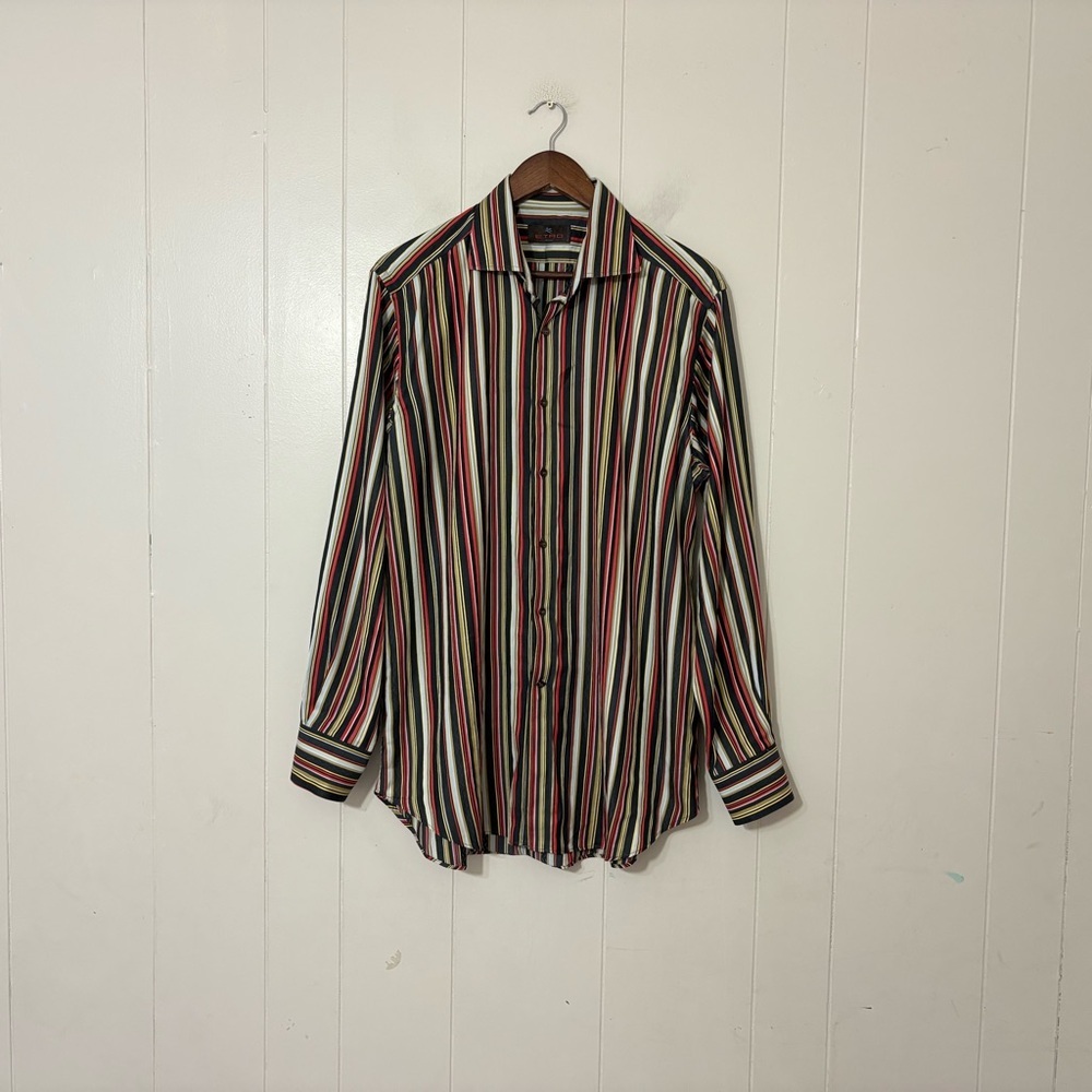 Etro Milano Men’s Striped Button Down Shirt Size 42 Italian Designer Multicolor